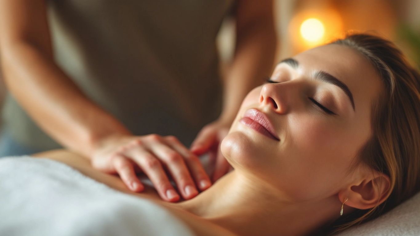 Masaj yapan birinin elleri ve rahatlayan kişi.